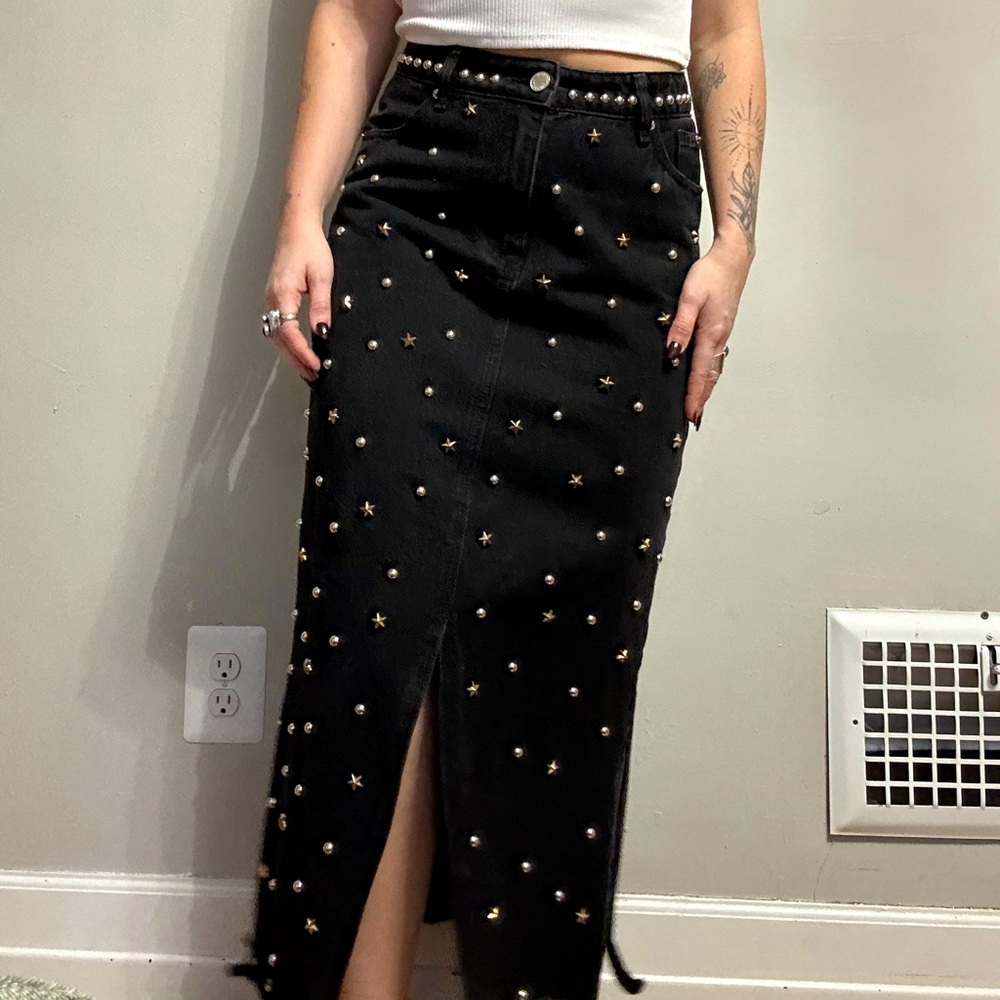 Nasty Gal Embellished Denim Maxi Skirt. Worn once! Super cute celestial maxi